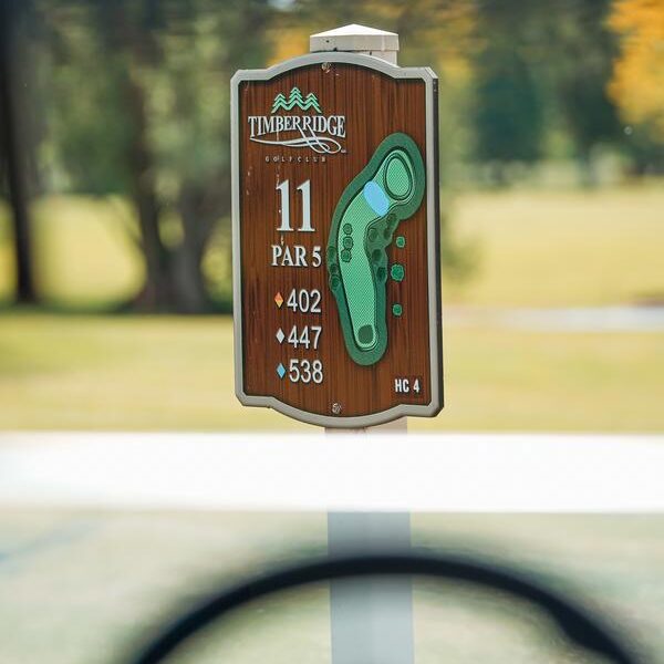 Timberridge Golf Club Hole 11 Sign A wooden sign for hole 11 at Timberridge Golf Club